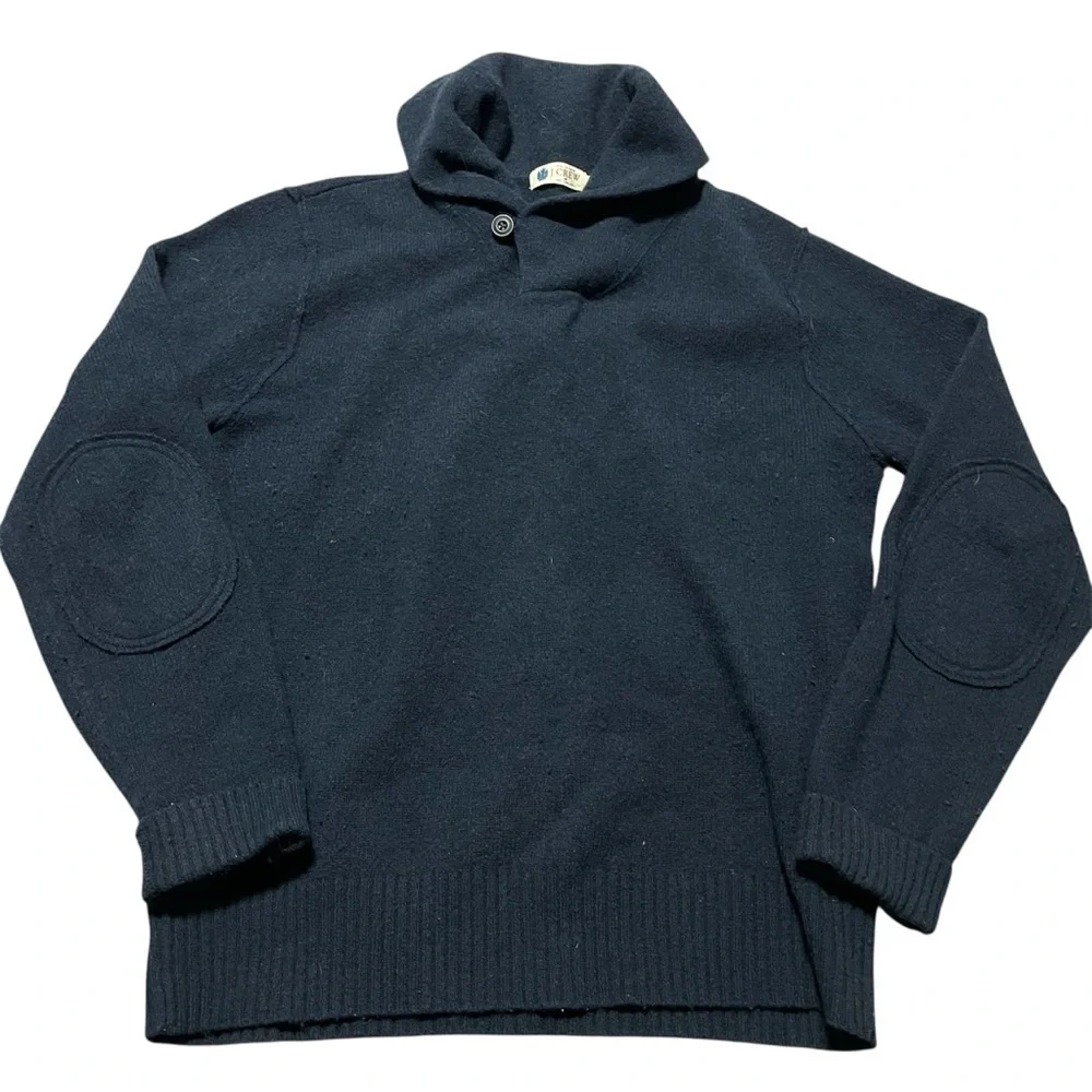 J. Crew Men's 100% Lambs Wool Shawl Collar Sweater Elbow Patches Size Medium